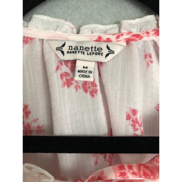 Nanette LePore Women's Medium Puff Sleeve Tie Front Top Red NEW - Picture 2 of 6